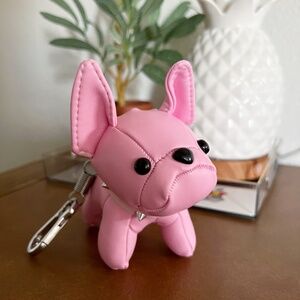 French Bulldog Leather Bag Charm Keychain Powder Pink